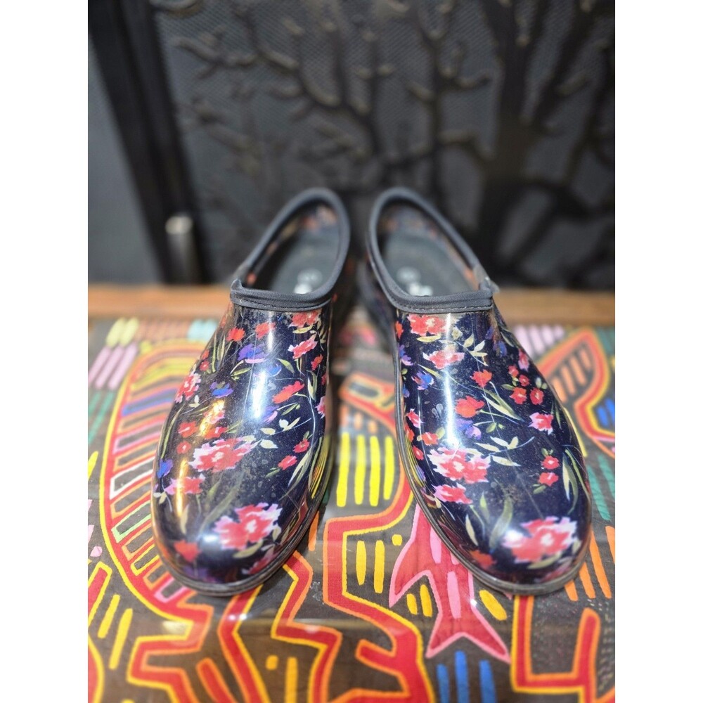 Sloggers Womens 11 Waterproof Garden Clogs Floral Print Slip On Shoes USA